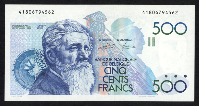 World Banknotes - Belgium - 500 Francs ND (1980-81) Constantin Meunier (P. 143) ...