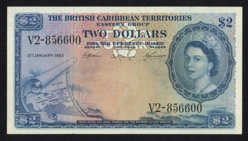 World Banknotes - British Caribbean Territories - 2 Dollars 2.1.1963 Queen Eliza...