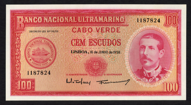 World Banknotes - Cape Verde - 100 Escudos 16.6.1958 Serpa Pinto (P. 49a) - UNC