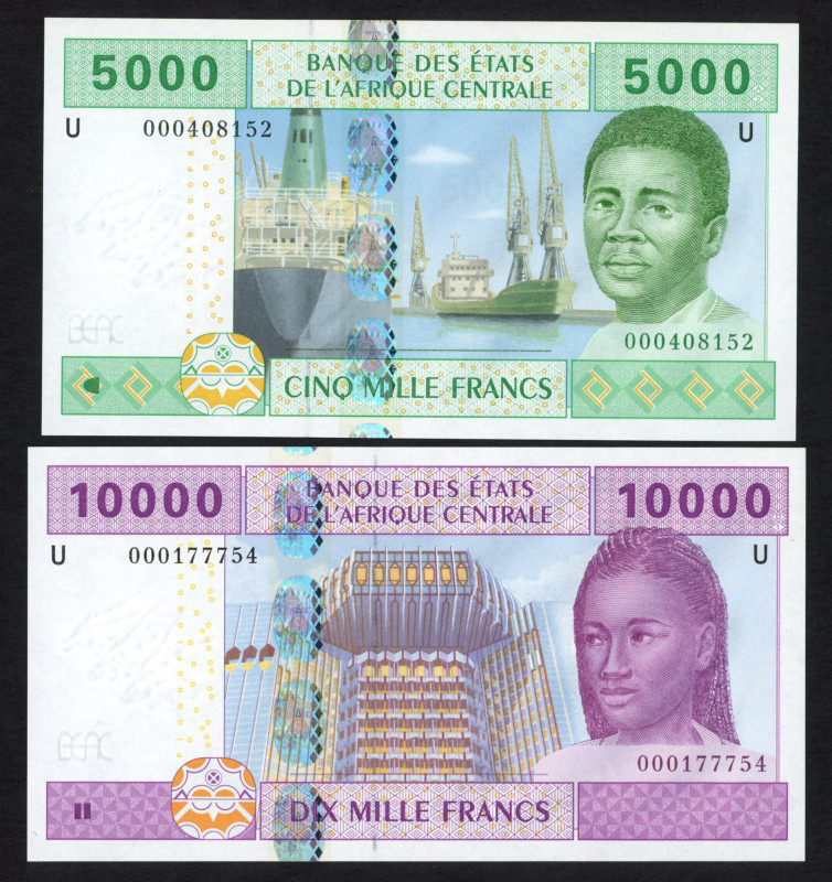 World Banknotes - Central African States - 500 + 1000 + 2000 + 5000 + 10.000 Fra...