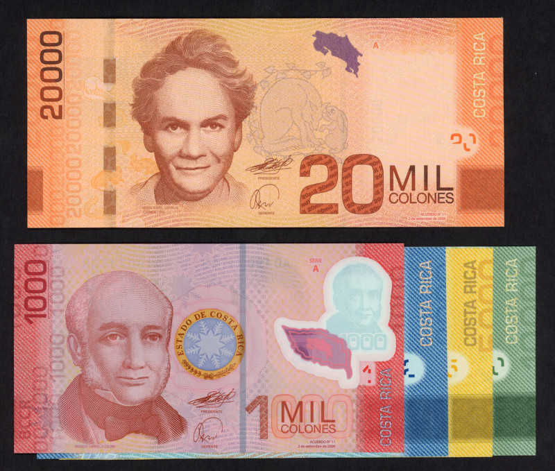 World Banknotes - Costa Rica - 1.000, 2.000, 5.000, 10.000 + 20.000 Colones 2.9....