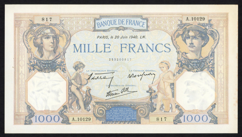 World Banknotes - France - 1000 Francs 17.9.1936 + 30.3.1939 + 20.6.1940 (P. 79-...