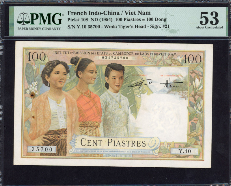 World Banknotes - French Indo-China - 100 Piastres = 100 Dong ND (1954) Vietnam,...