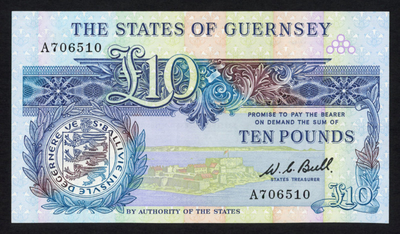 World Banknotes - Guernsey - 1 + 5 + 10 Pounds ND (1980-89) sign. Bull (P. 48a, ...