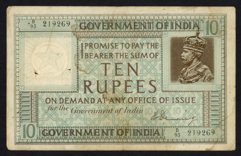 World Banknotes - India - 10 Rupees ND (1917-1930) King George V (P. 5b) - sign....