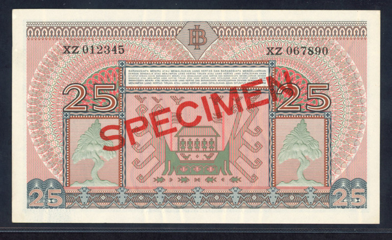 World Banknotes - Indonesia - 25 Rupiah 1952 SPECIMEN (P. 44as / cf. H-228 / cf....