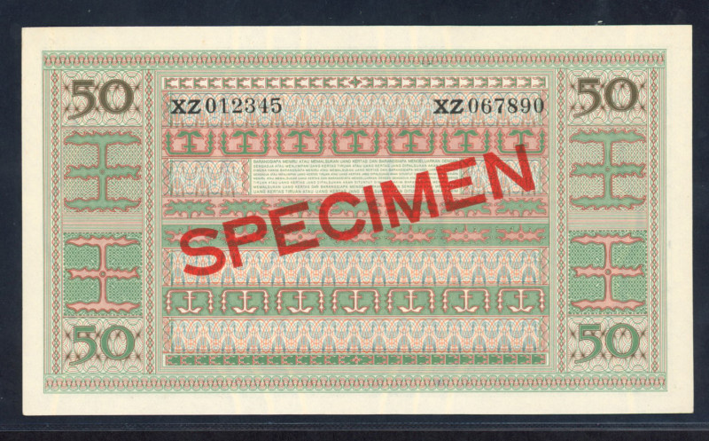 World Banknotes - Indonesia - 50 Rupiah 1952 SPECIMEN (P. 45s / cf. H-229 / cf. ...