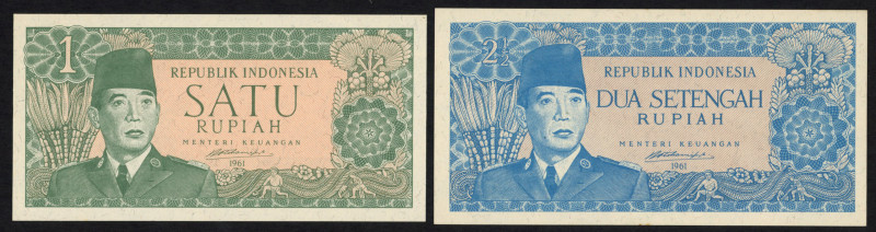 World Banknotes - Indonesia - 1 + 2½ Rupiah 1961 Soekarno (P. 79A-79B / H-276-27...