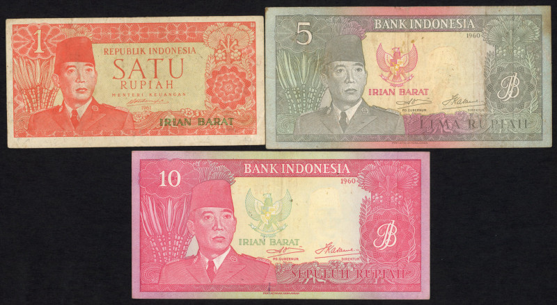 World Banknotes - Indonesia - Republic Regionals - Irian Barat 1, 5 + 10 Rupiah ...