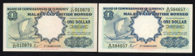 World Banknotes - Malaya and British Borneo - 1 Dollar 1.3.1959 Sailing boat at left (P. 8a) - printer W&S - VF/XF + 1 Dollar 1.3.1959 (P. 8A) - Print...