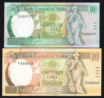 World Banknotes - Malta - 10 + 20 Lira L.1967 (1994) Malta with rudder (P. 47a, 48a) - UNC & XF