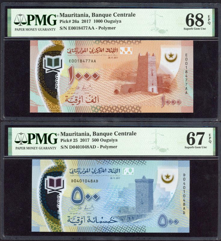 World Banknotes - Mauritania - 500 +1000 Ouguiya 2017 Polymer (P. 25 - 26a) PMG ...