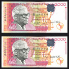 World Banknotes - Mauritius - 2000 Rupees 1998 Seewoosagur Ramgoolam (P. 48) - consecutive nrs. - Total 2 pcs. in UNC