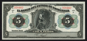 World Banknotes - Mexico - 5 Pesos 12.12.1913 (P. S132a) + 1 Peso 1914 (P. S304b) + 5 Pesos 1.4.1914 (P. S465a) + 10 Pesos 21.7.1915 (P. S868a) + 50 C...