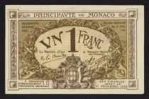 World Banknotes - Monaco - 1 Franc 20.3.1920 (P. 2p) - #A312559 - Rare, only 52.500 notes printed - XF.