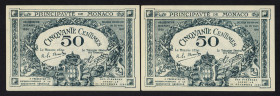 World Banknotes - Monaco - 50 Centimes 20.3.1920 (P. 3a) - series #A - Rare, only 400.000 notes printed - Total 2 consecutive pcs. - aUNC.