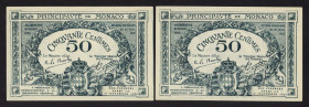 World Banknotes - Monaco - 50 Centimes 20.3.1920 (P. 3a) - series #A - Rare, only 400.000 notes printed - Total 10 pcs. - UNC.