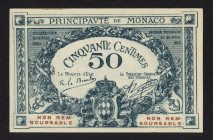 World Banknotes - Monaco - 50 Centimes 20.3.1920 ESSAI (P. 3ap) - Rare, only 400.000 notes printed - UNC.