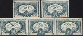 World Banknotes - Monaco - 50 Centimes 20.3.1920 ESSAI (P. 3ap) - Rare, only 400.000 notes printed - Total 5 pcs. - aUNC/UNC.