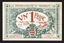 World Banknotes - Monaco - 1 Franc 20.3.1920 REMAINDER (P. 5ar) - #A no s/n - Rare, only 447.500 notes printed - UNC.