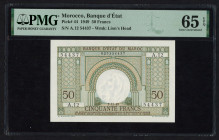 World Banknotes - Morocco - 50 Francs 2.12.1949 Arch at center (P. 44) - PMG Gem UNC 65 EPQ