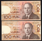 World Banknotes - Morocco - 100 Dirham 1987 (P. 62b) - consecutive nrs. - Total 2 pcs. in UNC