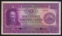 World Banknotes - Mozambique - 500 Escudos 27.3.1941 SPECIMEN #29 punch hole cancelled, Portrait A.Ennes at left (P. 87s) - stained - 3 pinholes - 1 v...