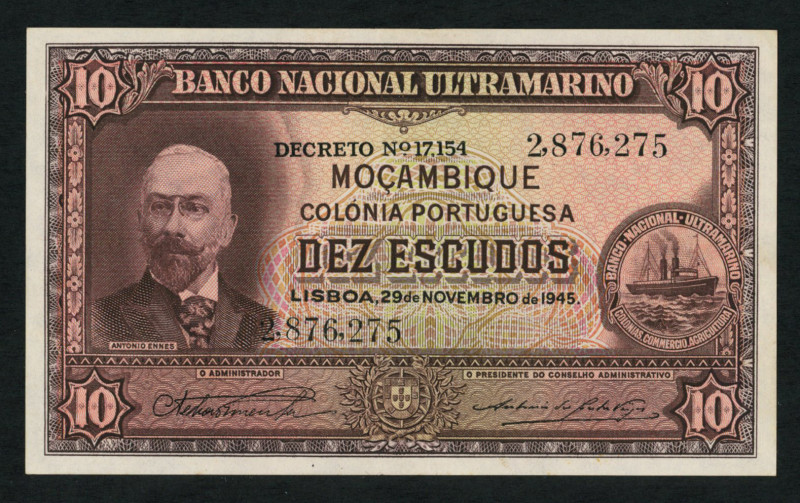 World Banknotes - Mozambique - 10 Escudos 29.11.1945 (P. 95) A. Ennes at left, s...