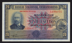 World Banknotes - Mozambique - 20 Escudos 29.11.1945 Portrait A.Ennes at left, steamship seal at right (P. 96) XF.