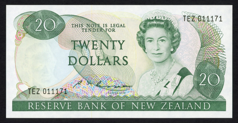 World Banknotes - New Zealand - 2 + 5 + 10 + 20 Dollars ND (1981-92) Queen Eliza...