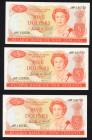 World Banknotes - New Zealand - 5 Dollars ND (1989-92) Elizabeth II (P. 171c) - consecutive nrs. - Total 3 pcs. in UNC