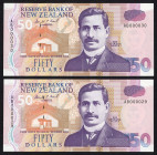 World Banknotes - New Zealand - 50 Dollars ND (1992) Sir A. Ngata (P. 180) - low consecutive serial numbers - Total 2 pcs. in UNC