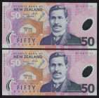 World Banknotes - New Zealand - 50 Dollars 2014 Sir A. Ngata (P. 188c) - Polymer - consecutive nrs. - Total 2 pcs. in UNC