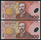 World Banknotes - New Zealand - 100 Dollars 2008 Lord Rutherford of Nelson (P. 189b) - Polymer - consecutive nrs. - Total 2 pcs. in UNC