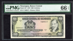 World Banknotes - Nicaragua - 500 Cordobas 1972 - Ruben Dario (P. 127) - PMG Gem UNC 66 EPQ