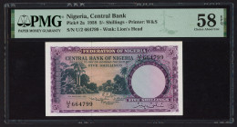 World Banknotes - Nigeria - 5 Shillings 15.9.1958 Riverscene and palmtrees (P. 2b) - PMG Choice a.UNC 58 EPQ