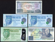 World Banknotes - Northern Ireland - 5 Pounds 24.8.1989 (P. 193a) + 1 Pound 15.2.1971 (P. 325a) + 5 Pounds 31.5.2017 (P. UNL) 2x Replacement + 20 Poun...