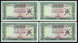 World Banknotes - Oman - 1/2 Rial ND (1977) arms at right (P. 16) - consecutive nrs. - Total 4 pcs. in UNC