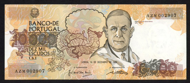 World Banknotes - Portugal - 10.000 Escudos 14.12.1989 Human brain at center (P....