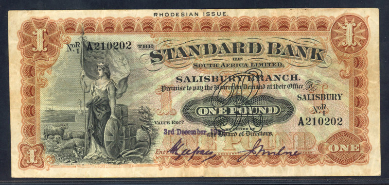 World Banknotes - Rhodesia - Standard Bank of South Africa - Ovpt. Rhodesian Iss...