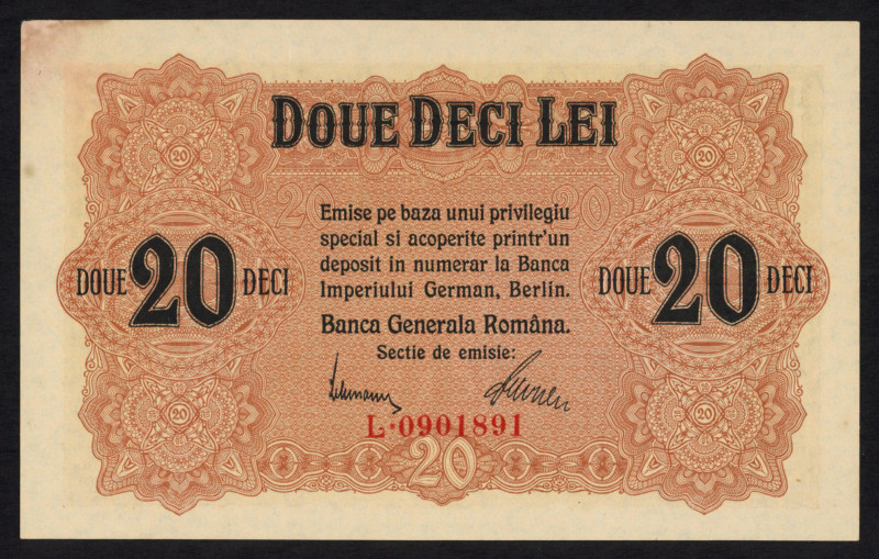 World Banknotes - Romania - 20 Lei ND (1917) German Occupation WWI - Banca Gener...