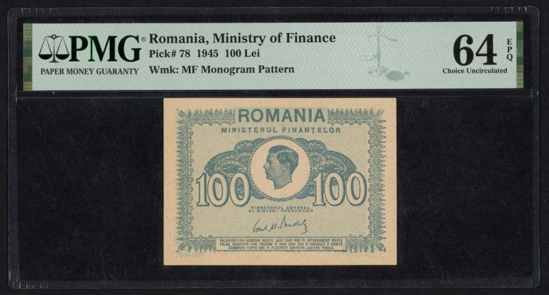 World Banknotes - Romania - 100 Lei 1945 King Michael (P. 78) - PMG Choice UNC 6...