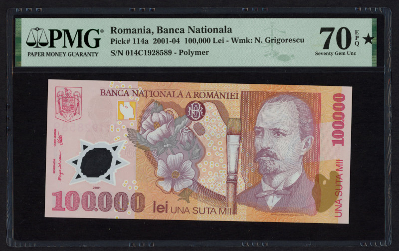 World Banknotes - Romania - 100.000 Lei 2001 Grigorescu (P. 114a) - polymer - PM...