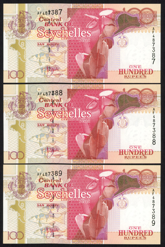 World Banknotes - Seychelles - 100 Rupees ND (2001) red sign. (P. 40b) - consecu...