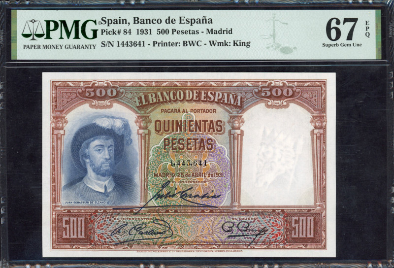 World Banknotes - Spain - 500 Pesetas 1931 Elcano (P. 84) - PMG Superb. Gem. UNC...