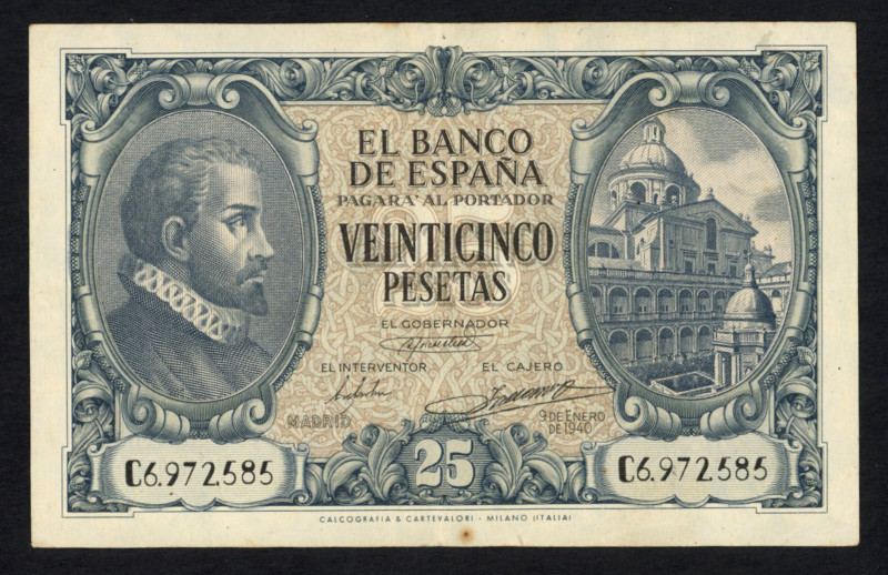 World Banknotes - Spain - 25 Pesetas 9.1.1940 (P. 116) - VF