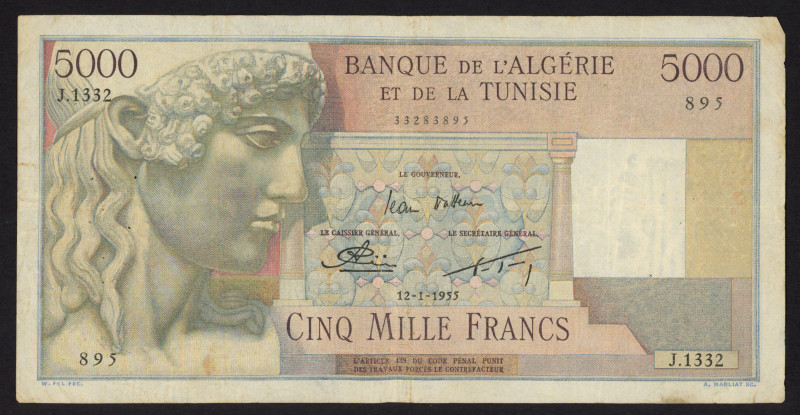 World Banknotes - Tunisia - 5000 Francs 23.11.1949 (P. 27) sign. Civier/Flouret/...