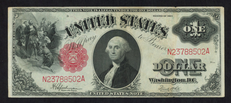 World Banknotes - USA - Federal - 1 Dollar 1917 Legal Tender, Washington at cent...