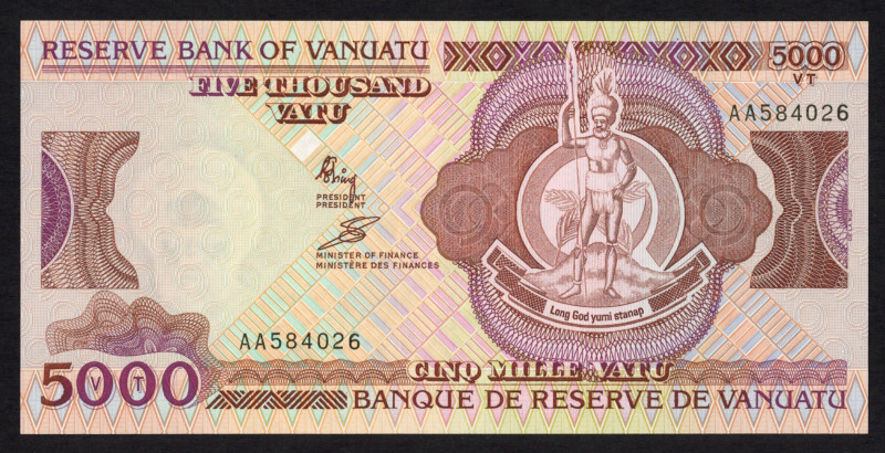 World Banknotes - Vanuatu - Reserve Bank - 5000 Vatu ND (1989) Chief with spear ...