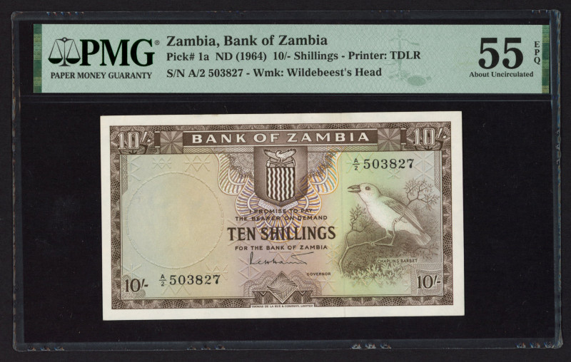 World Banknotes - Zambia - 10 Shillings ND (1964) Chaplins Barbet at right (P. 1...